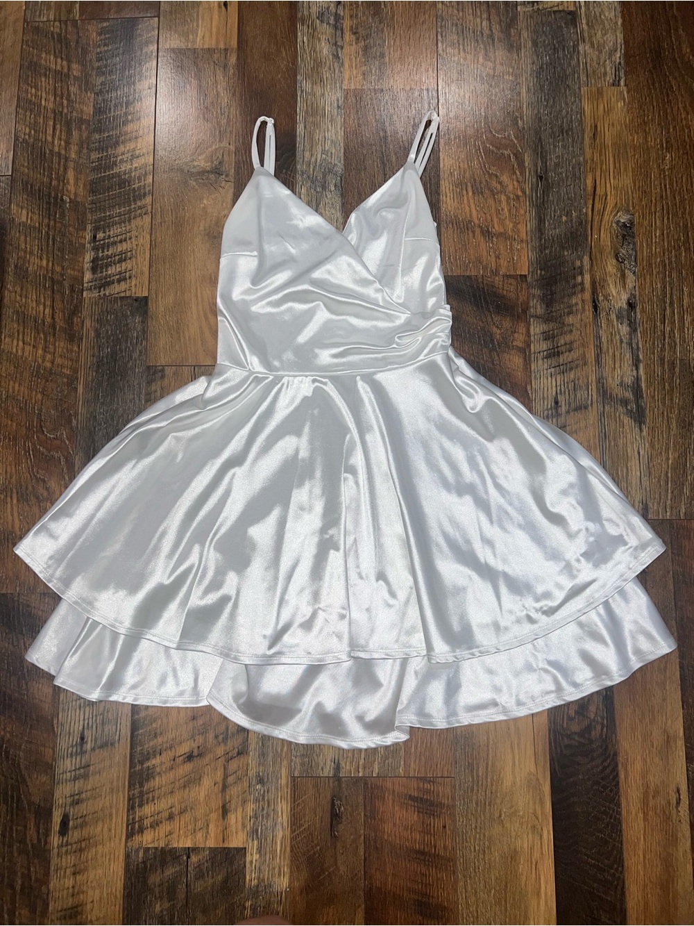 Honey and Rosie White Satin Spaghetti-Strap Mini Dress
